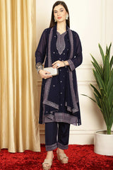 Navy Blue Georgette Embroidered Salwar Suit