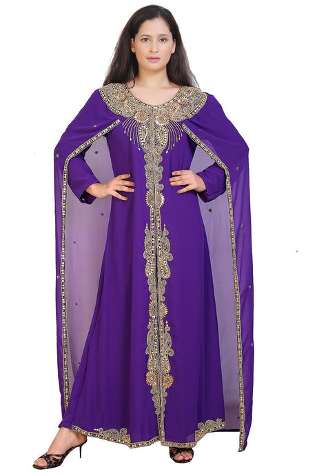 Buy Georgette Embellished Kaftan Gown in Purple Online