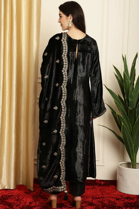 Black Velvet Embroidered Salwar Suit