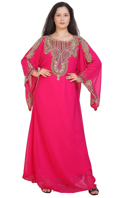 Buy Georgette Embellished Kaftan Gown in Pink Online