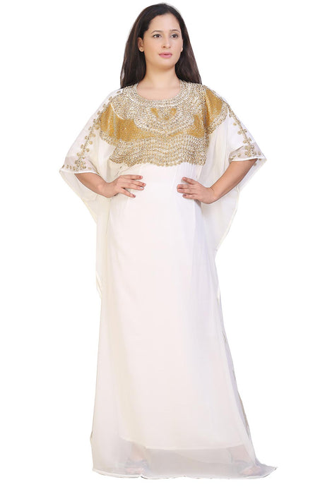 Buy Georgette Embellished Kaftan Gown in Cream Online