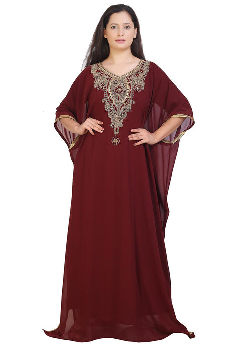 Buy Georgette Embellished Kaftan Gown in Maroon Online
