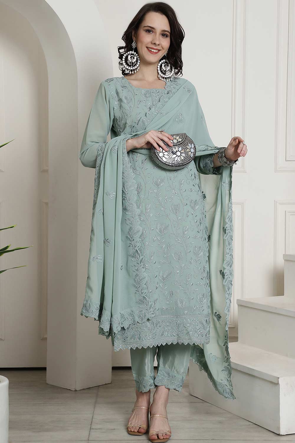 Green Georgette Embroidered Salwar Suit