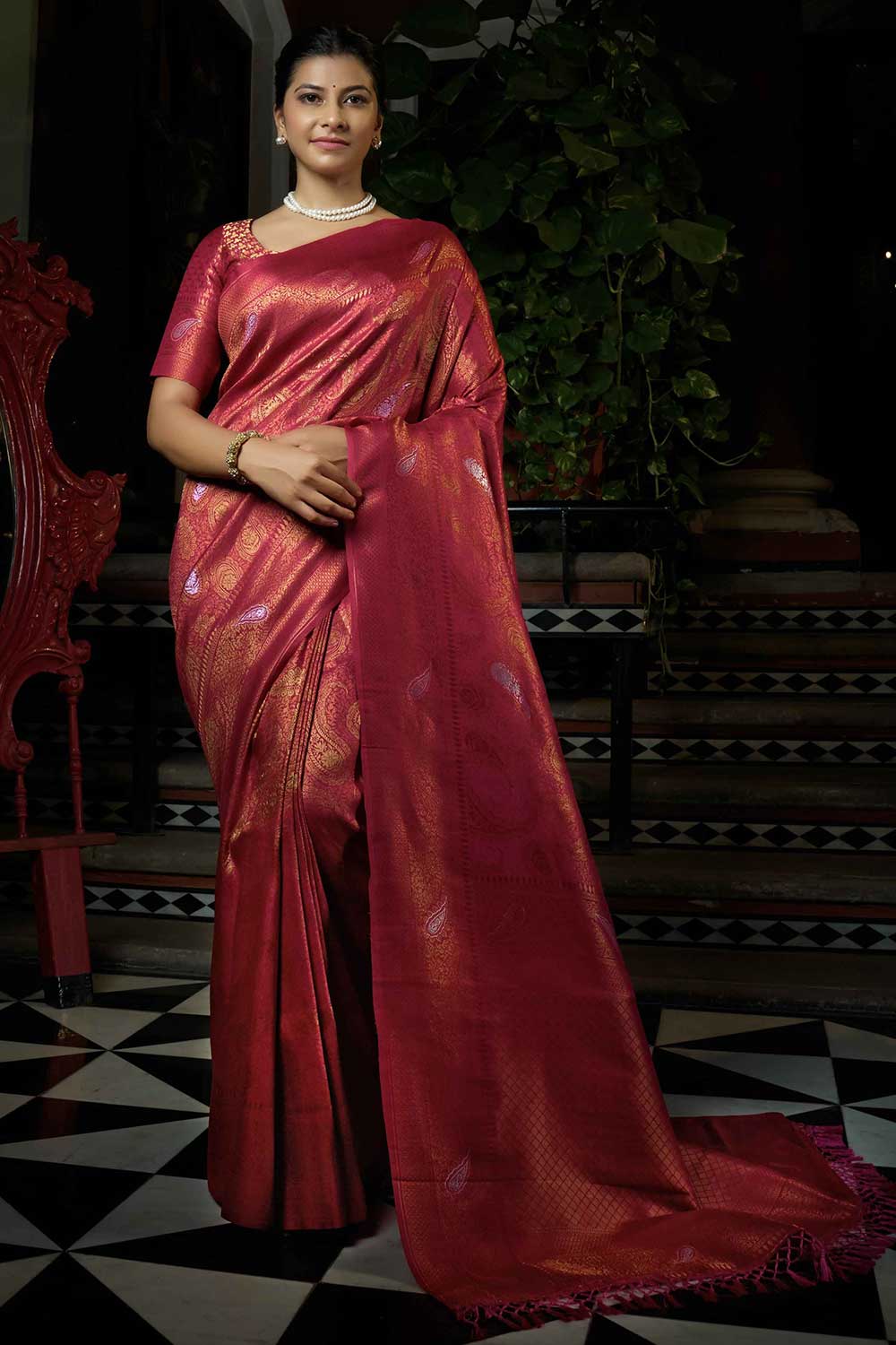 Pink Art Silk Woven Saree