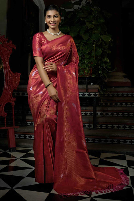 Pink Art Silk Woven Saree