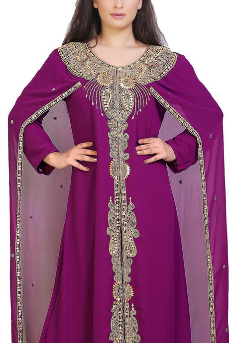 Buy Georgette Embellished Kaftan Gown in Magenta Online - Back