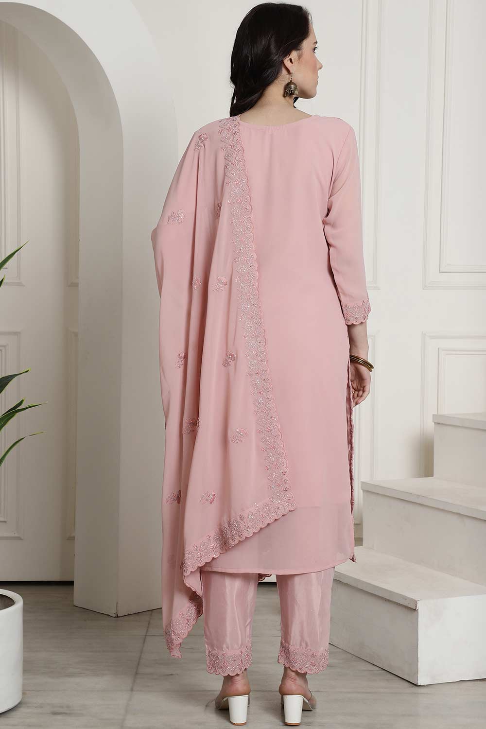 Pink Georgette Embroidered Salwar Suit