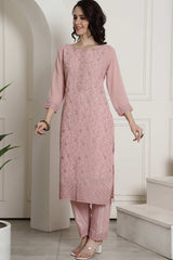 Pink Georgette Embroidered Salwar Suit