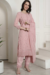 Pink Georgette Embroidered Salwar Suit