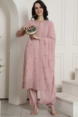 Pink Georgette Embroidered Salwar Suit