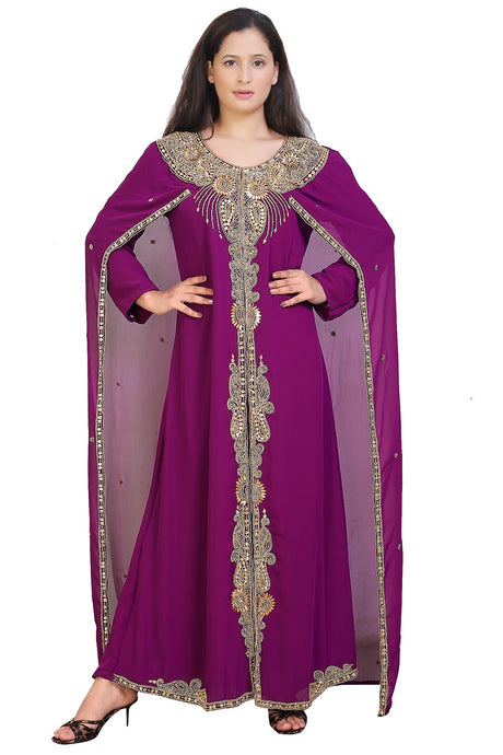 Buy Georgette Embellished Kaftan Gown in Magenta Online