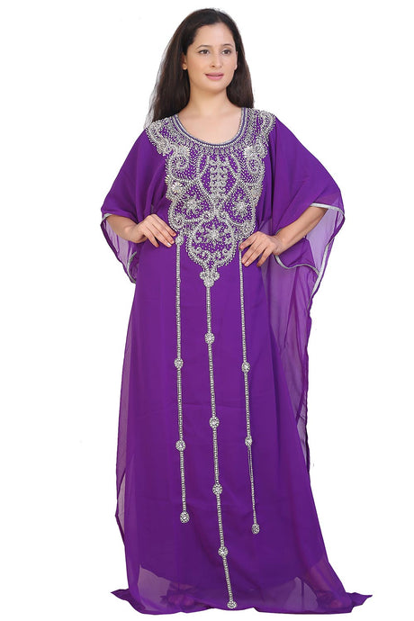 Buy Georgette Embellished Kaftan Gown in Purple Online