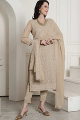 Beige Georgette Embroidered Salwar Suit