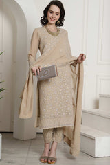 Beige Georgette Embroidered Salwar Suit