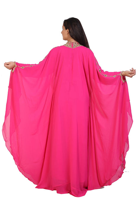 Buy Georgette Embellished Kaftan Gown in Pink Online - Back