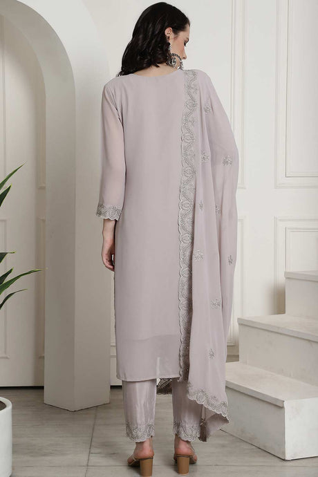 Grey Georgette Embroidered Salwar Suit