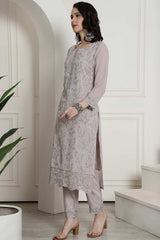 Grey Georgette Embroidered Salwar Suit