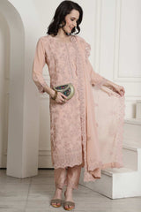 Peach Georgette Embroidered Salwar Suit