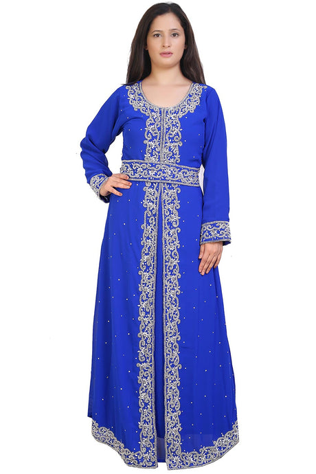 Buy Georgette Embellished Kaftan Gown in Royal Blue Online