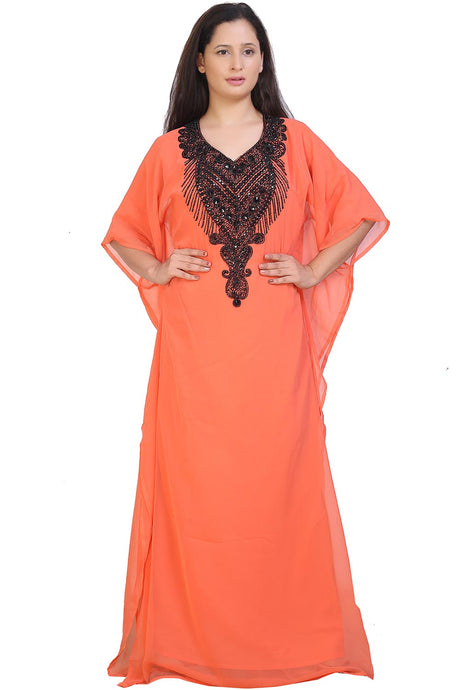 Buy Georgette Embellished Kaftan Gown in Light Orange Online