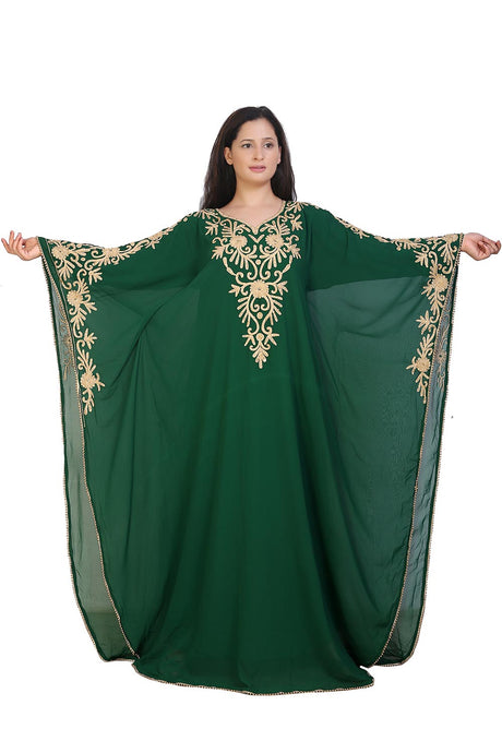 Buy Georgette Thread Embroidered Kaftan Gown in Green Online