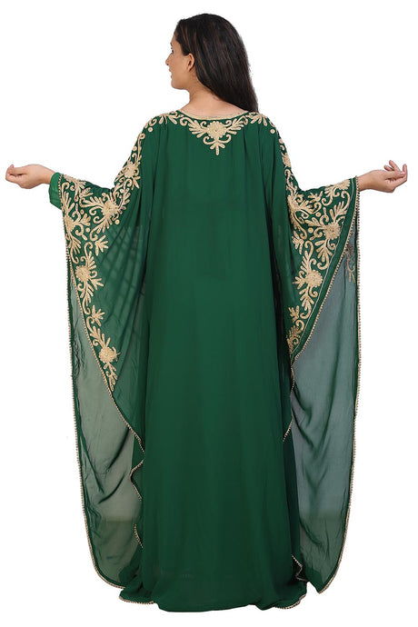 Buy Georgette Thread Embroidered Kaftan Gown in Green Online - Back