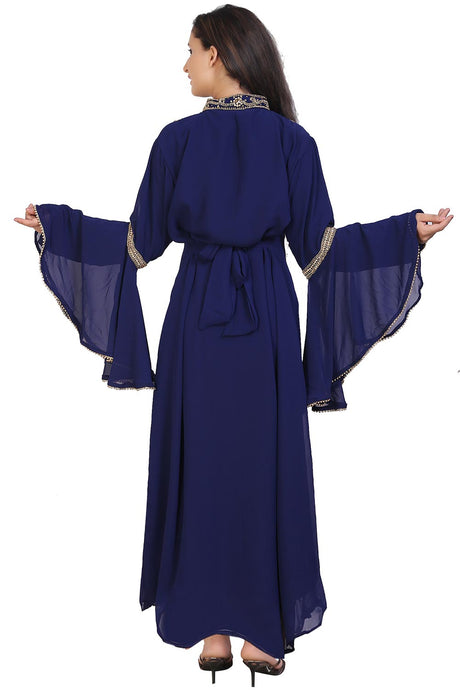 Buy Georgette Embellished Kaftan Gown in Navy Blue Online - Back
