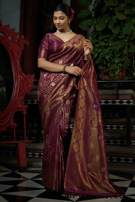 Wine Art Silk Woven Saree