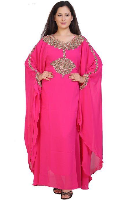 Buy Georgette Embellished Kaftan Gown in Pink Online