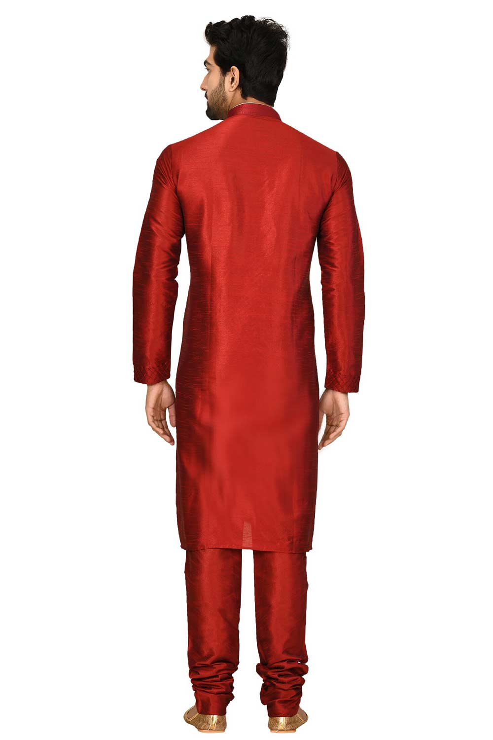 Men's Maroon Silk Embroidered Full Sleeve Kurta Churidar