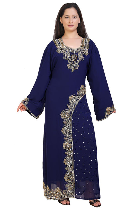 Buy Georgette Embellished Kaftan Gown in Navy Blue Online
