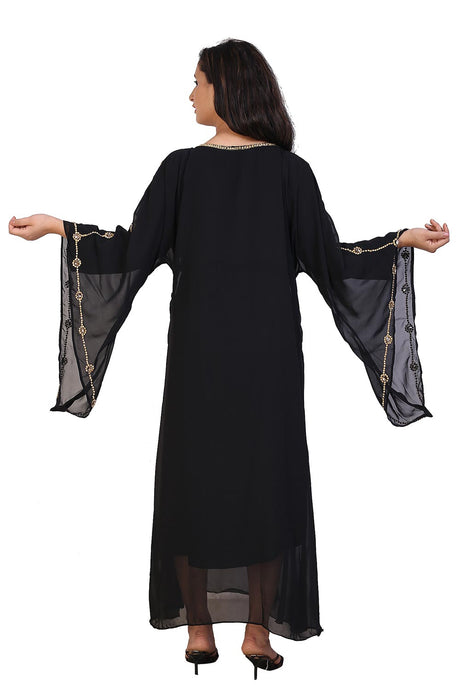 Buy Georgette Embellished Kaftan Gown in Black Online - Back