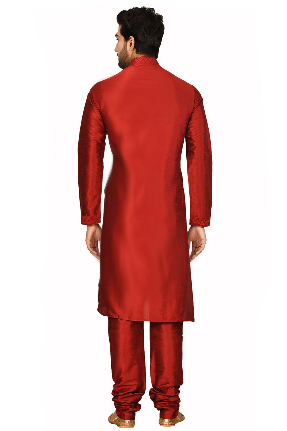 Men's Maroon Silk Embroidered Full Sleeve Kurta Churidar