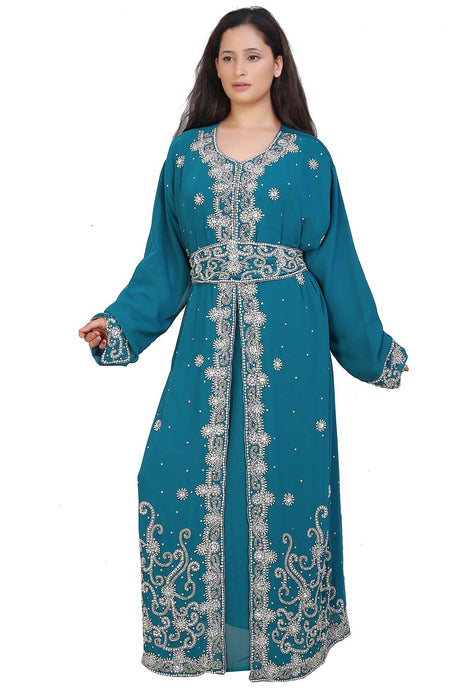 Buy Georgette Embellished Kaftan Gown in Sky Blue Online