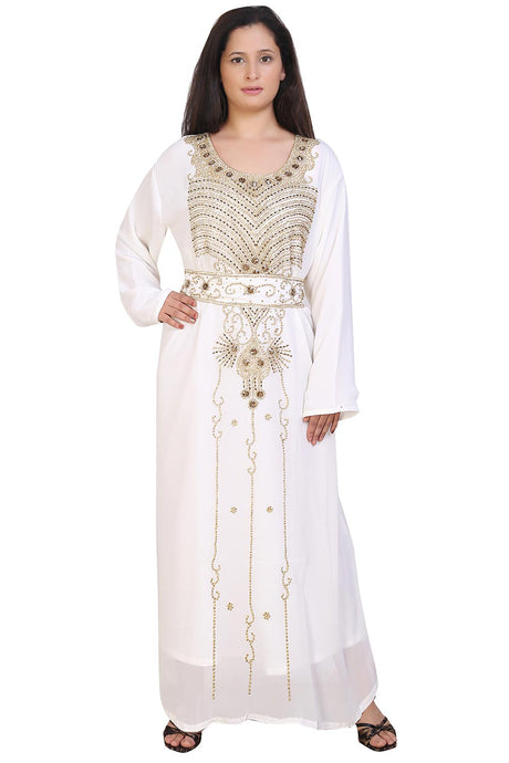 Buy Georgette Embellished Kaftan Gown in Cream Online