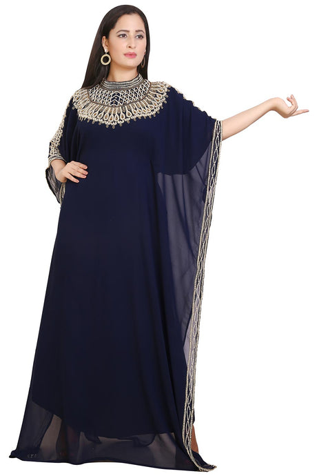 Buy Georgette Embellished Kaftan Gown in Navy Blue Online