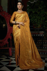 Mustard Art Silk Woven Saree