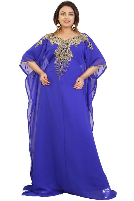 Buy Georgette Embellished Kaftan Gown in Royal Blue Online