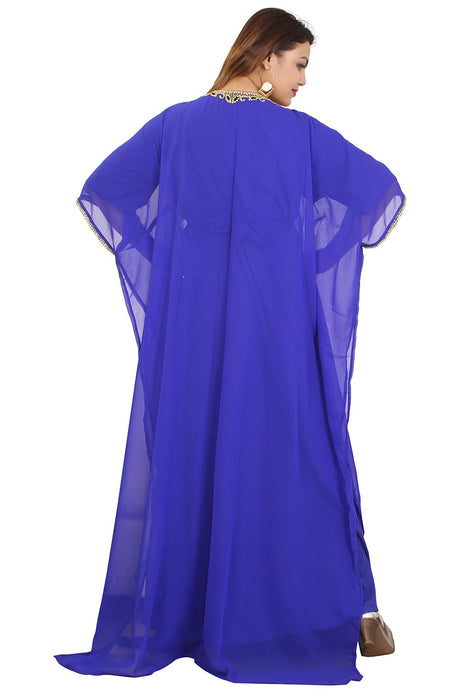 Buy Georgette Embellished Kaftan Gown in Royal Blue Online - Back