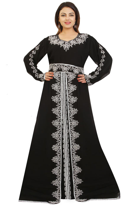 Buy Georgette Embellished Kaftan Gown in Black Online