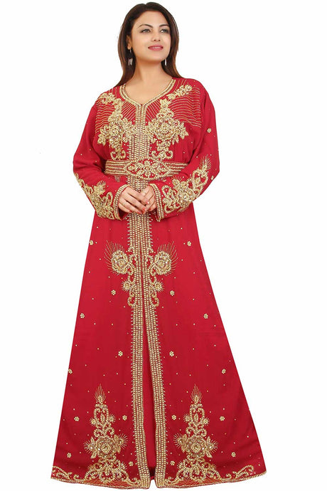 Buy Georgette Embellished Kaftan Gown in Maroon Online