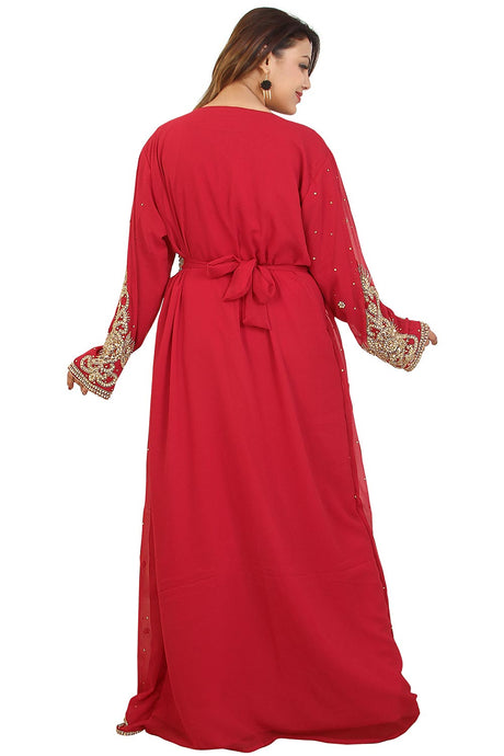 Buy Georgette Embellished Kaftan Gown in Maroon Online - Back