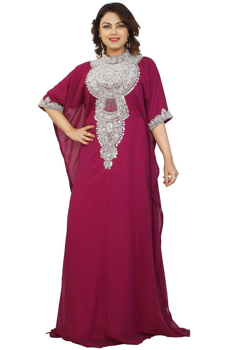 Buy Georgette Embellished Kaftan Gown in Magenta Online