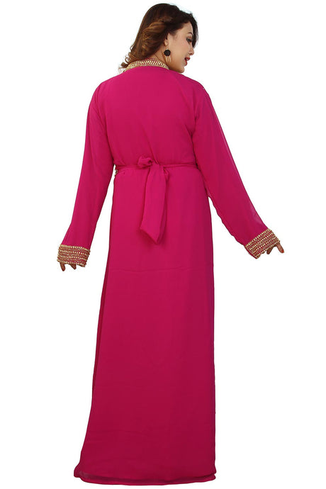 Buy Georgette Embellished Kaftan Gown in Pink Online - Back
