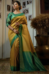 Yellow Art Silk Woven Saree