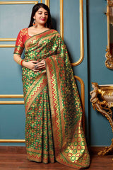 Buy Banarasi Art Silk Zari Woven Saree in Green Online