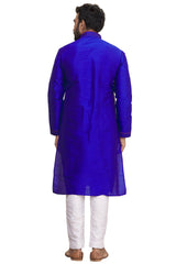 Men's Blue Silk Embroidered Full Sleeve Kurta Churidar