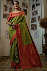 Leaf Green Art Silk Woven Saree