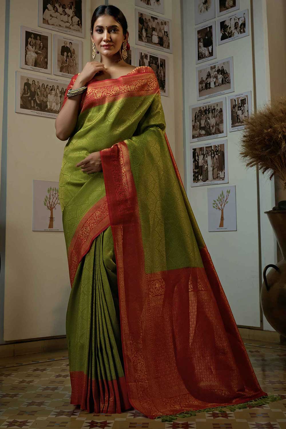 Leaf Green Art Silk Woven Saree