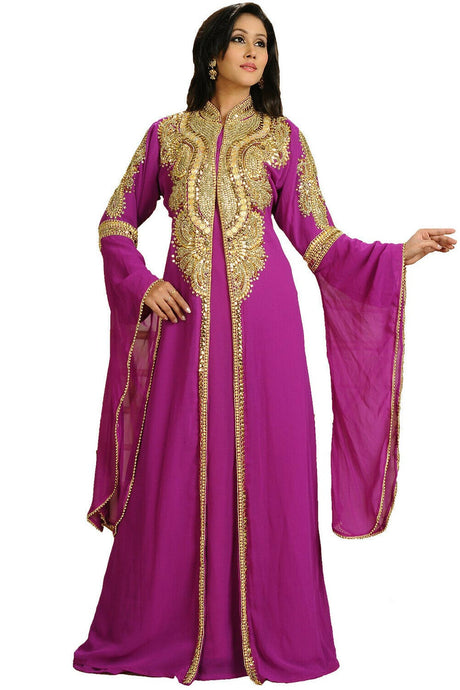 Buy Georgette Embellished Kaftan Gown in Magenta Online